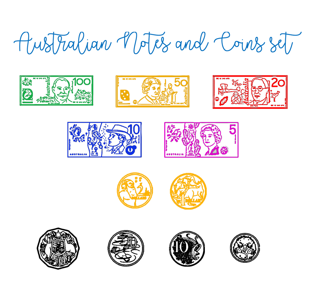 Australian Coins and Notes Set (Money Stamps) - STAMP IT, By Miss. M