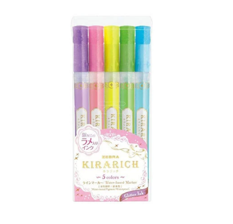 Zebra Kirarich Glitter Highlighter Set (5 colours) - STAMP IT, By Miss. M